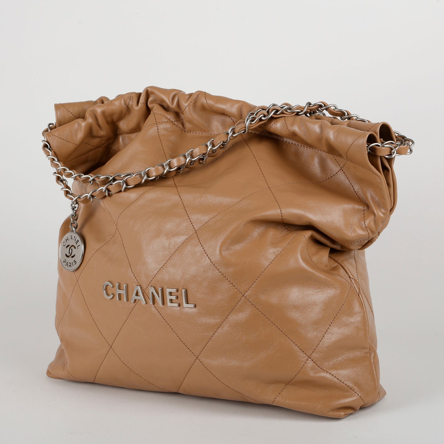 Medium 22, Dark Beige Silver Hardware 11564