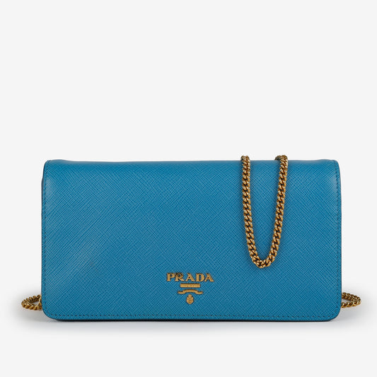 Saffiano Wallet on Chain Blue