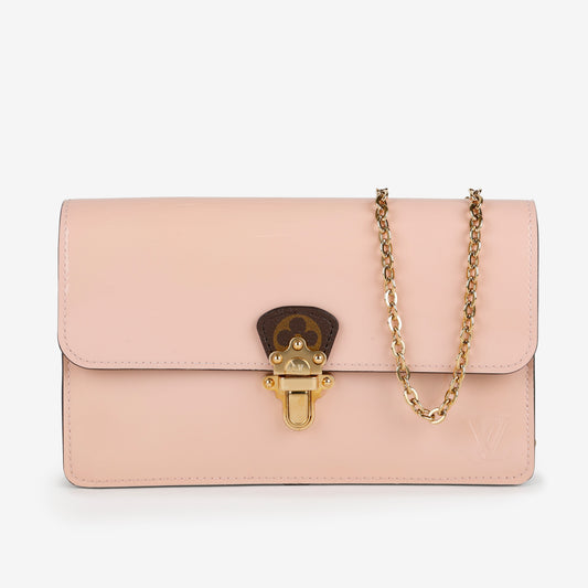 Cherry Wood Chain Wallet, Rose Ballerine/Monogram