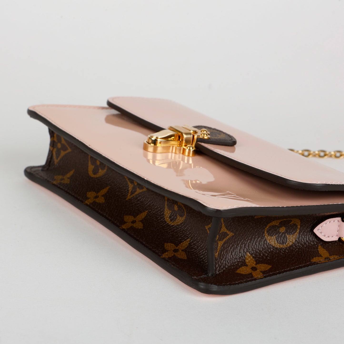 Cherry Wood Chain Wallet, Rose Ballerine/Monogram