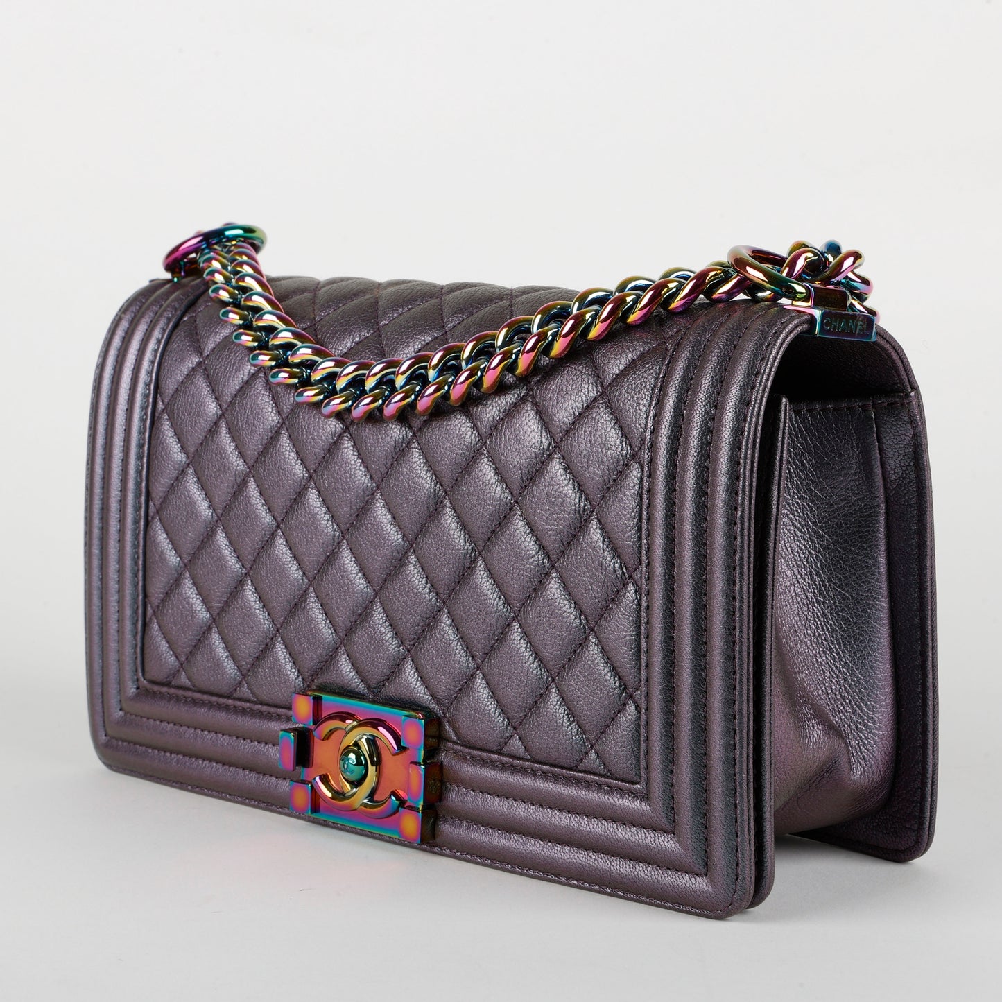 Old Medium Boy Bag, Iridescent Purple Lambskin