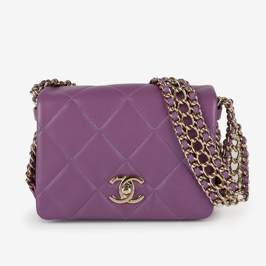 Mini Triple Chain Flap Bag, Purple Lambskin