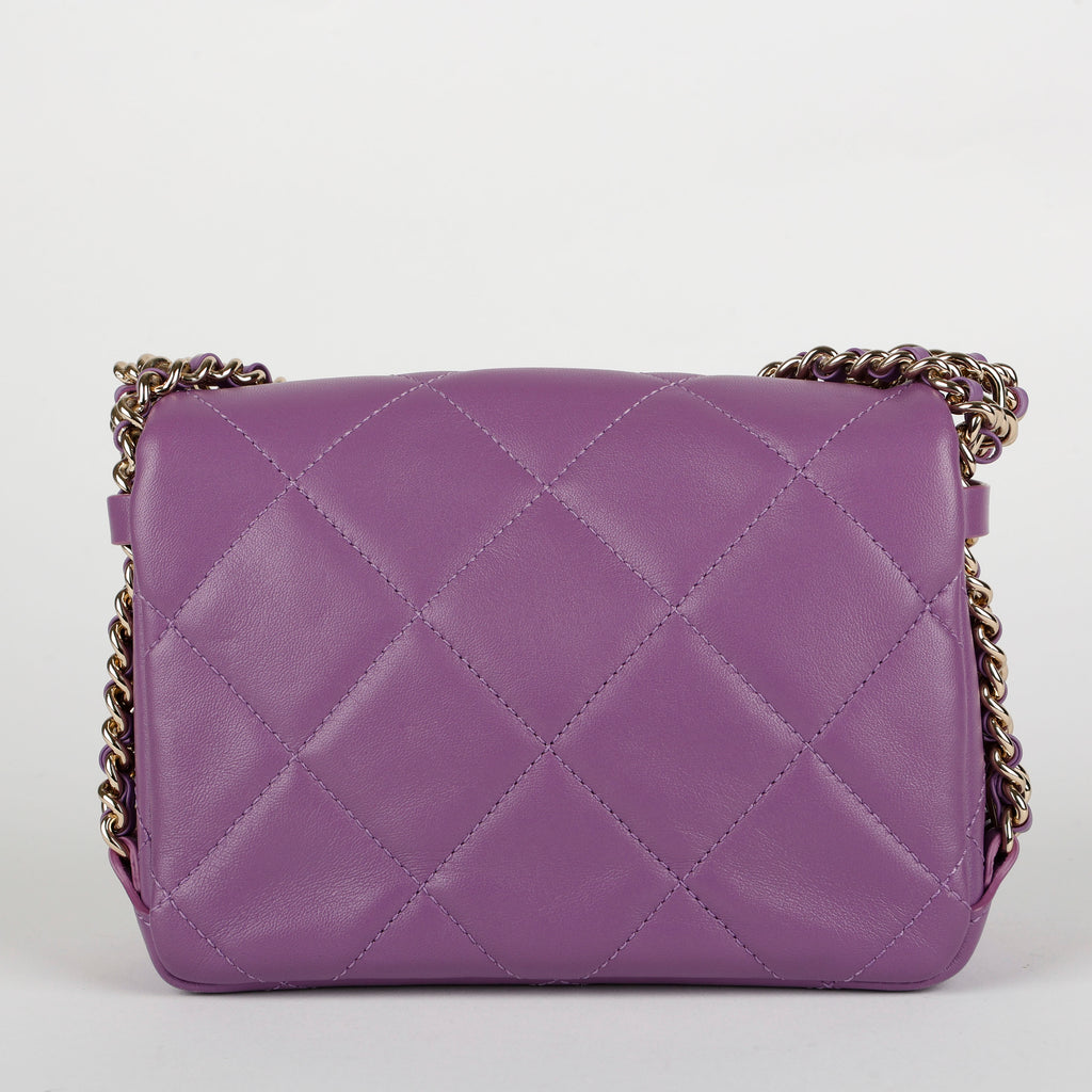 Mini Triple Chain Flap Bag, Purple Lambskin