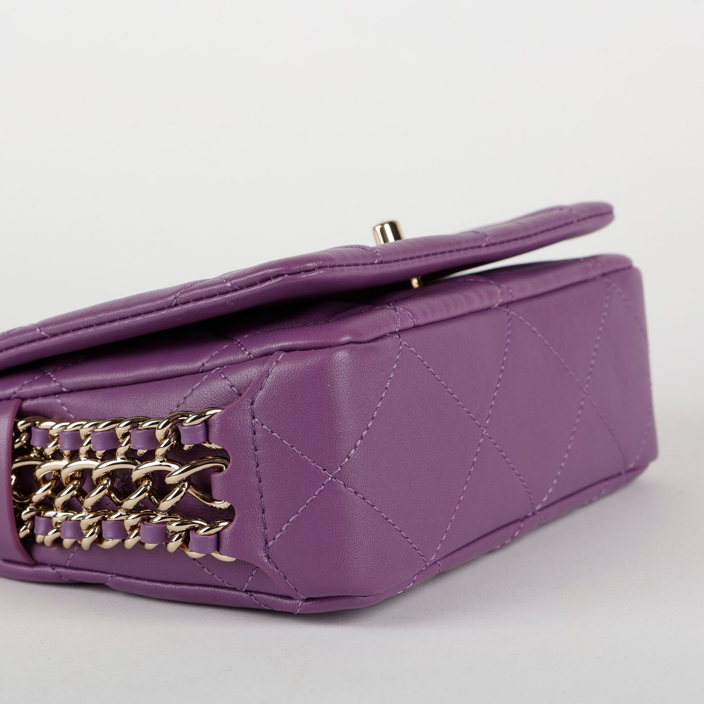 Mini Triple Chain Flap Bag, Purple Lambskin