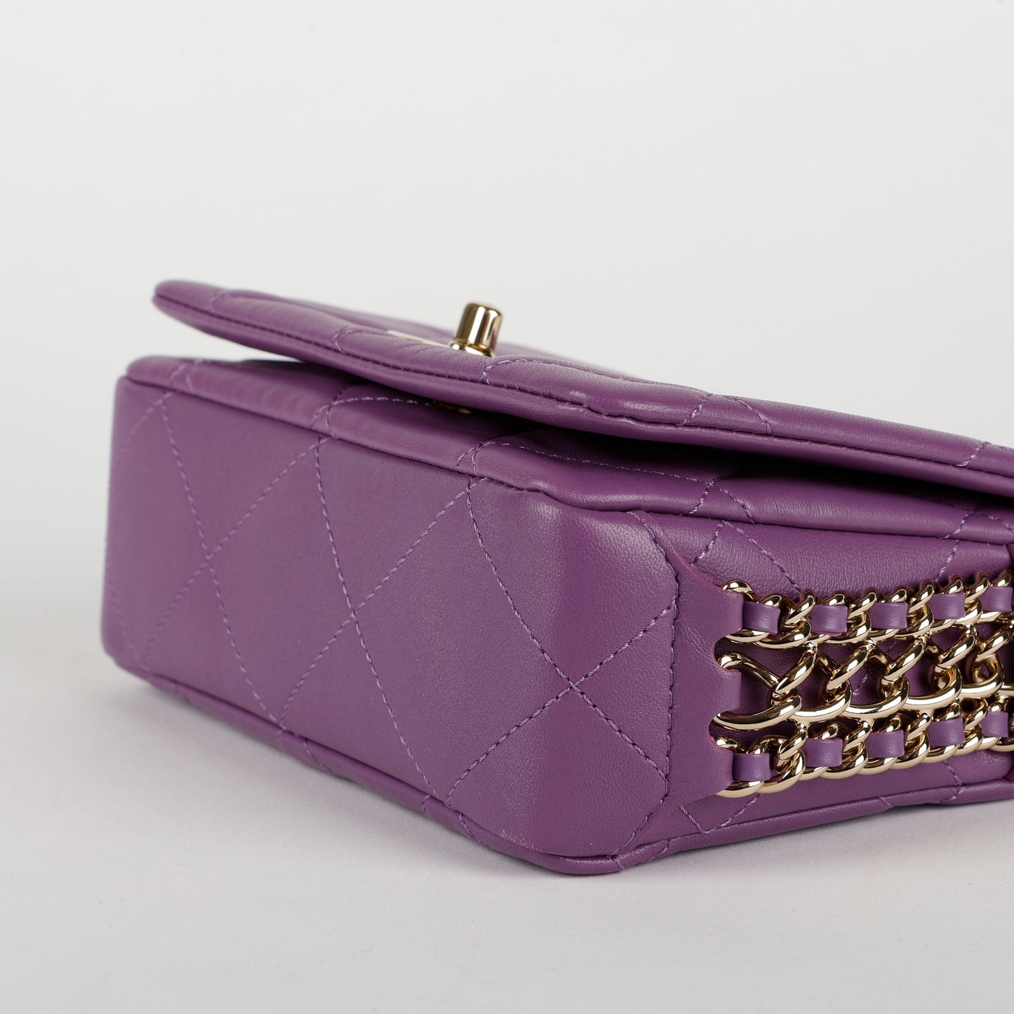Mini Triple Chain Flap Bag, Purple Lambskin