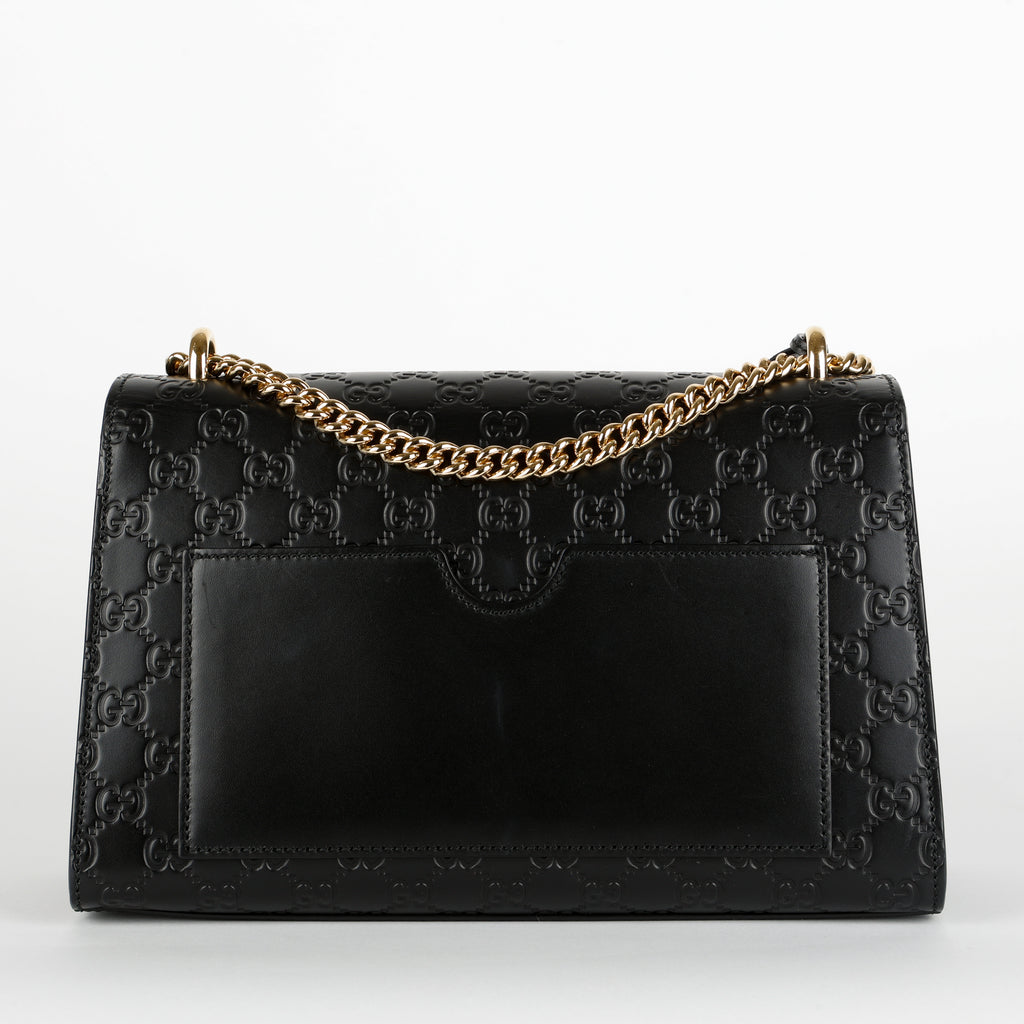 Medium Padlock Shoulder Bag, Black Guccissima