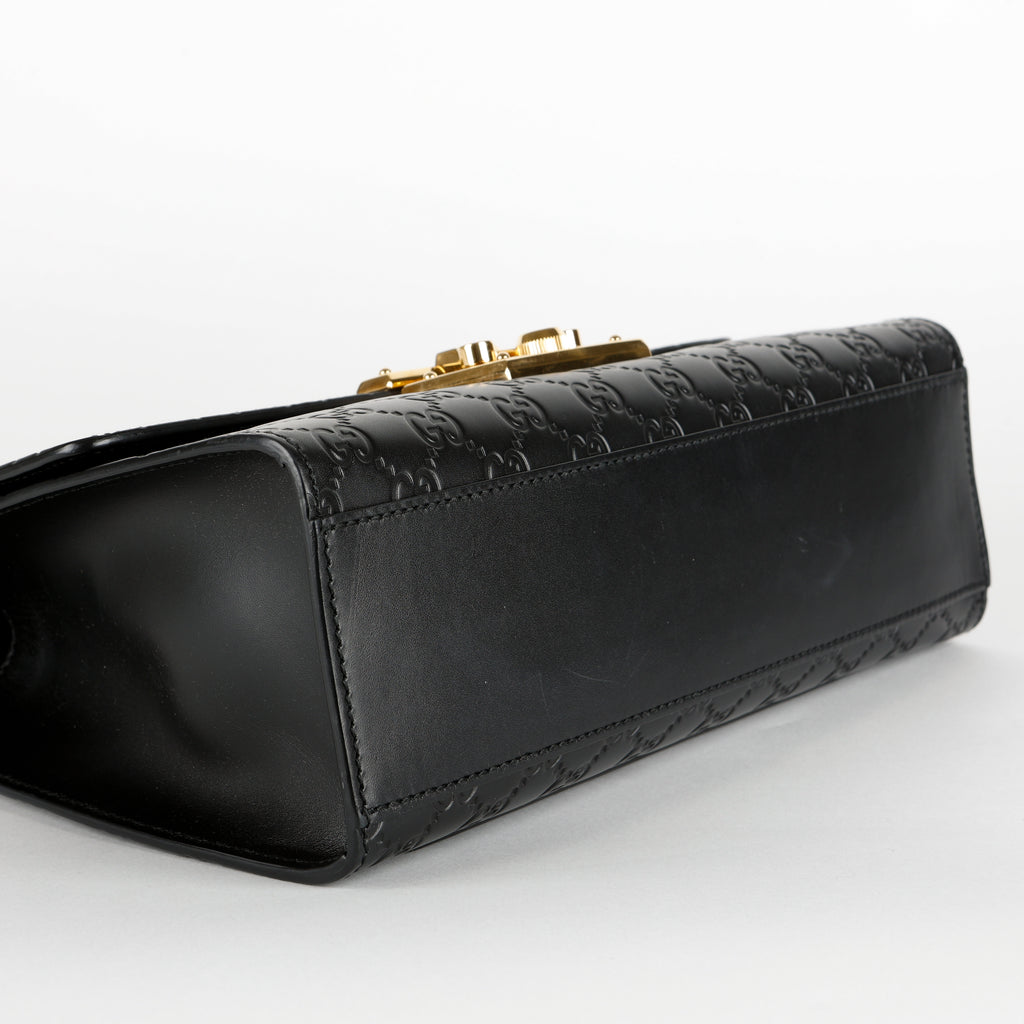 Medium Padlock Shoulder Bag, Black Guccissima