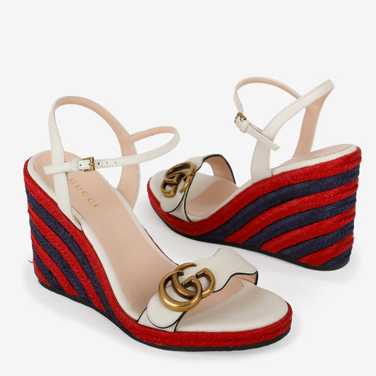 Espadrille Wedge with Lined G White Red Blue