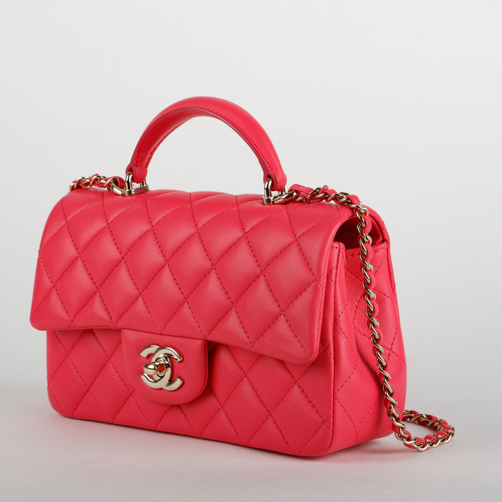 Mini Top Handle, Hot Pink Lambskin