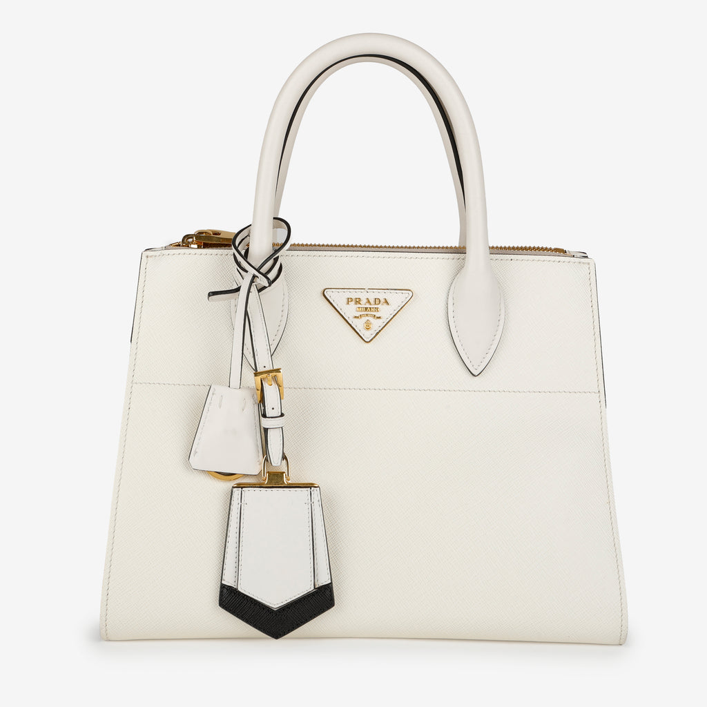 Paradigme City Bag, Black White Saffiano Leather