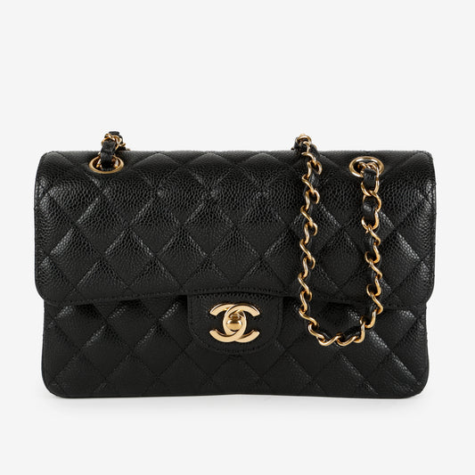 Small Double Flap, Black Caviar Gold Hardware