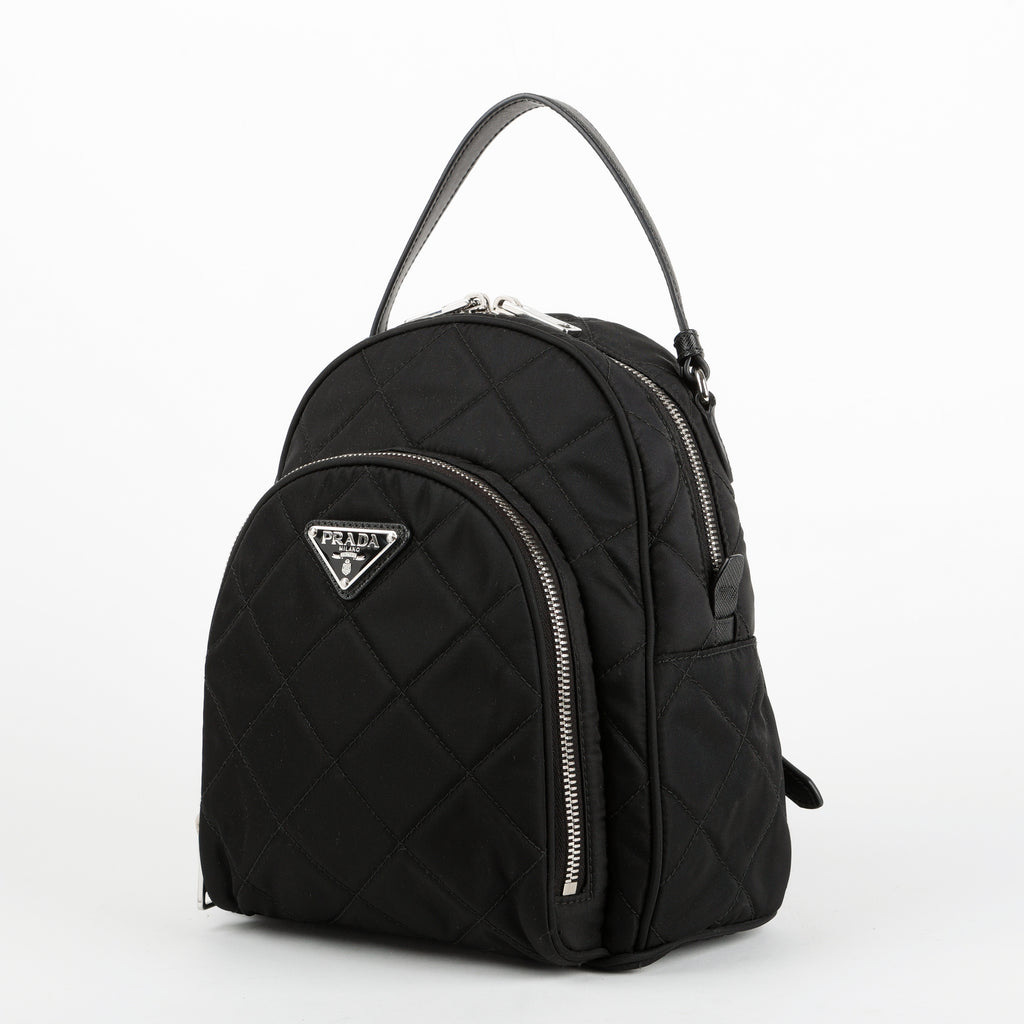 Black Quilted Nylon Zipper Backpack