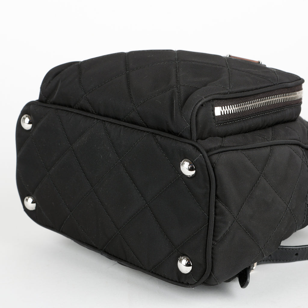 Black Quilted Nylon Zipper Backpack