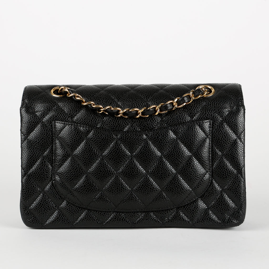 Small Double Flap, Black Caviar Gold Hardware