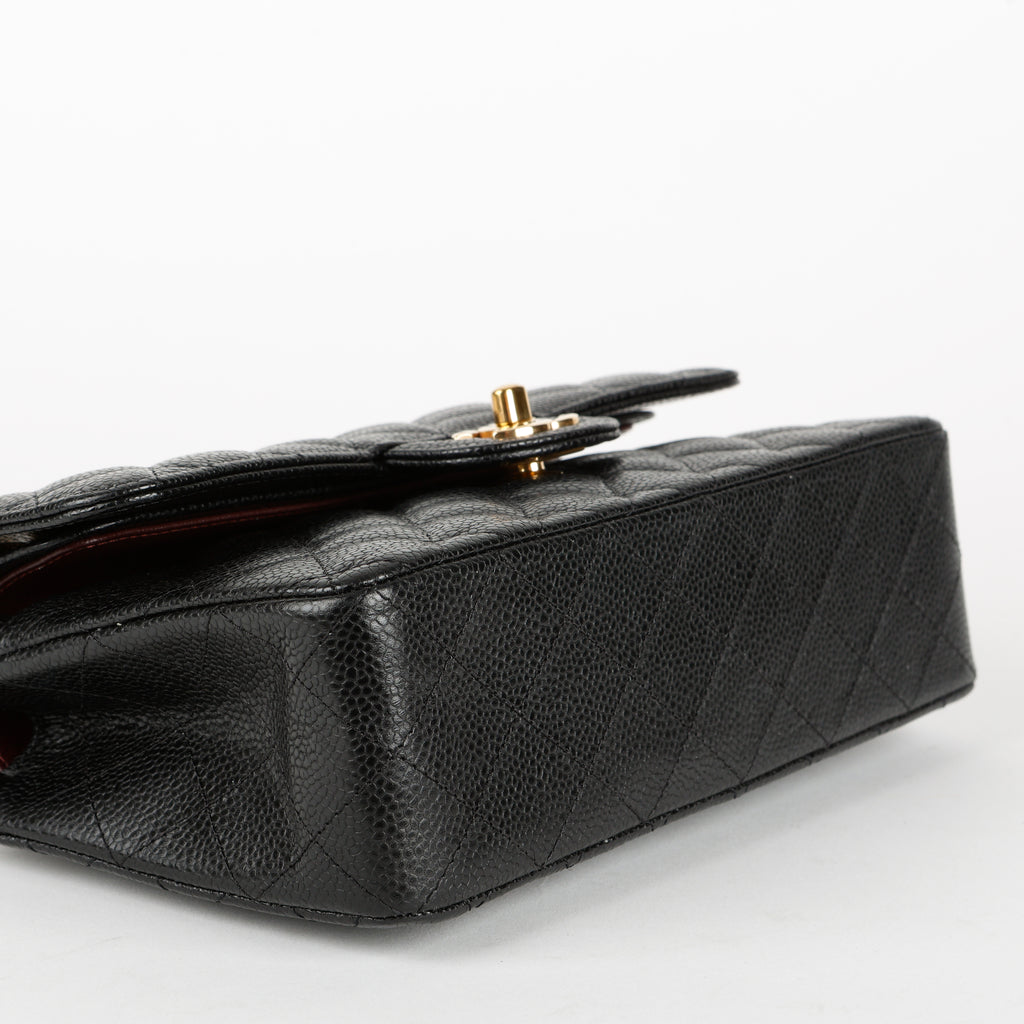 Small Double Flap, Black Caviar Gold Hardware