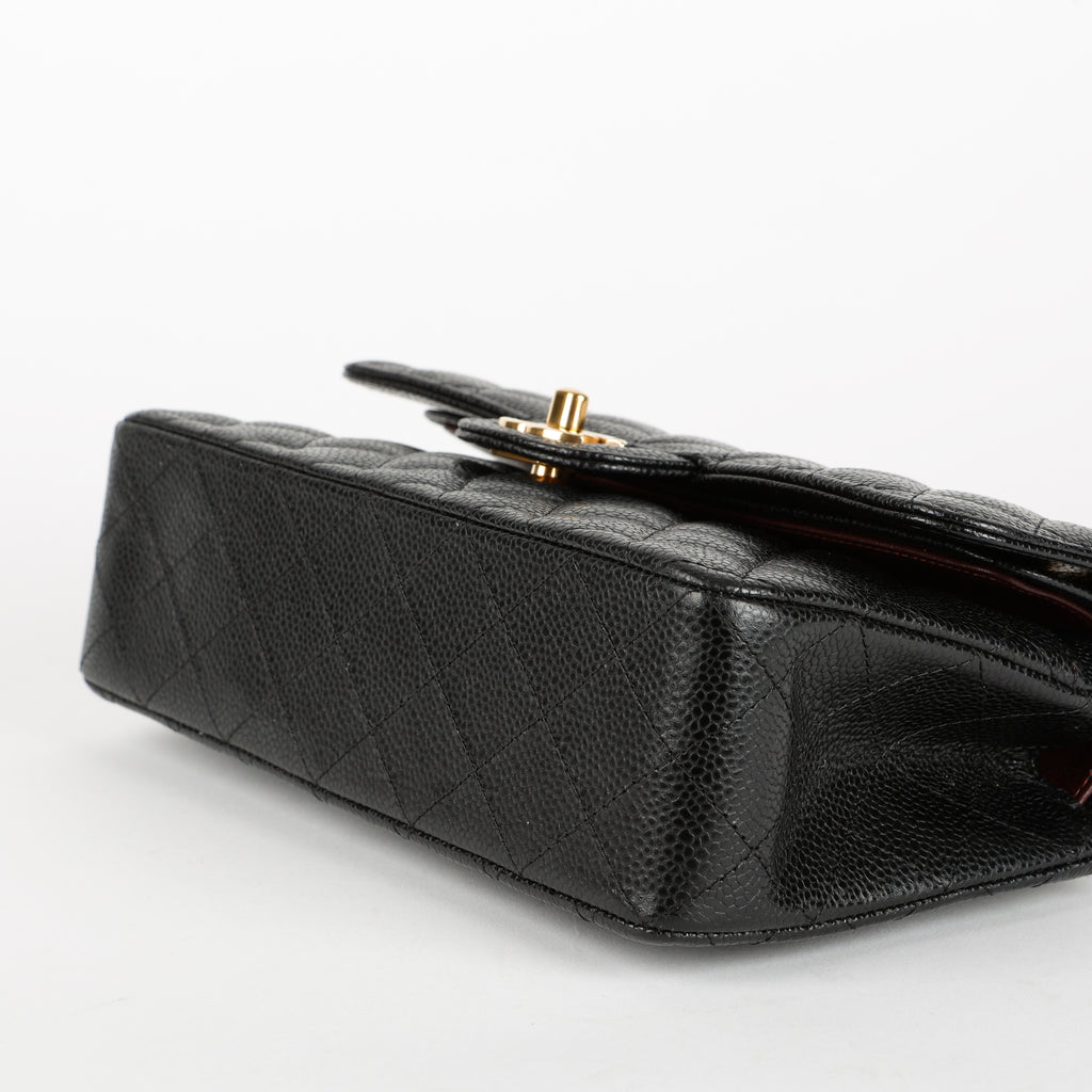 Small Double Flap, Black Caviar Gold Hardware