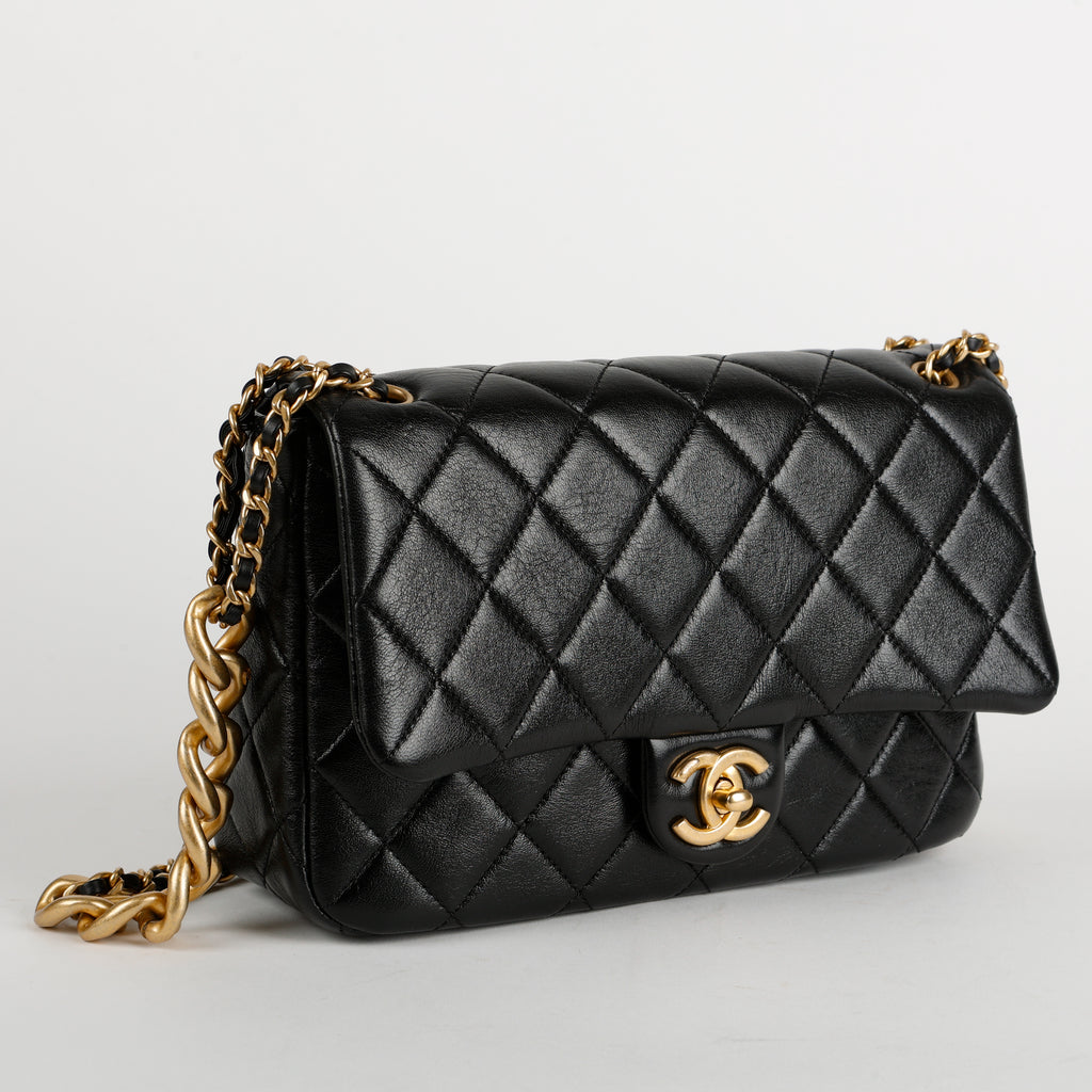 Black Calfskin Seasonal Flap Gold Hardware