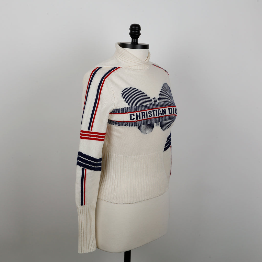 Alps Standard Collar Sweater, White/Navy/Red (Size 6)