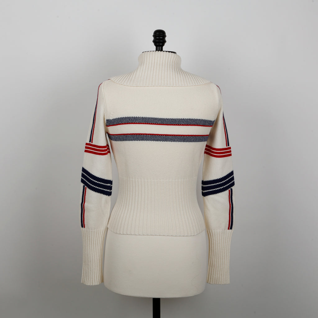Alps Standard Collar Sweater, White/Navy/Red (Size 6)