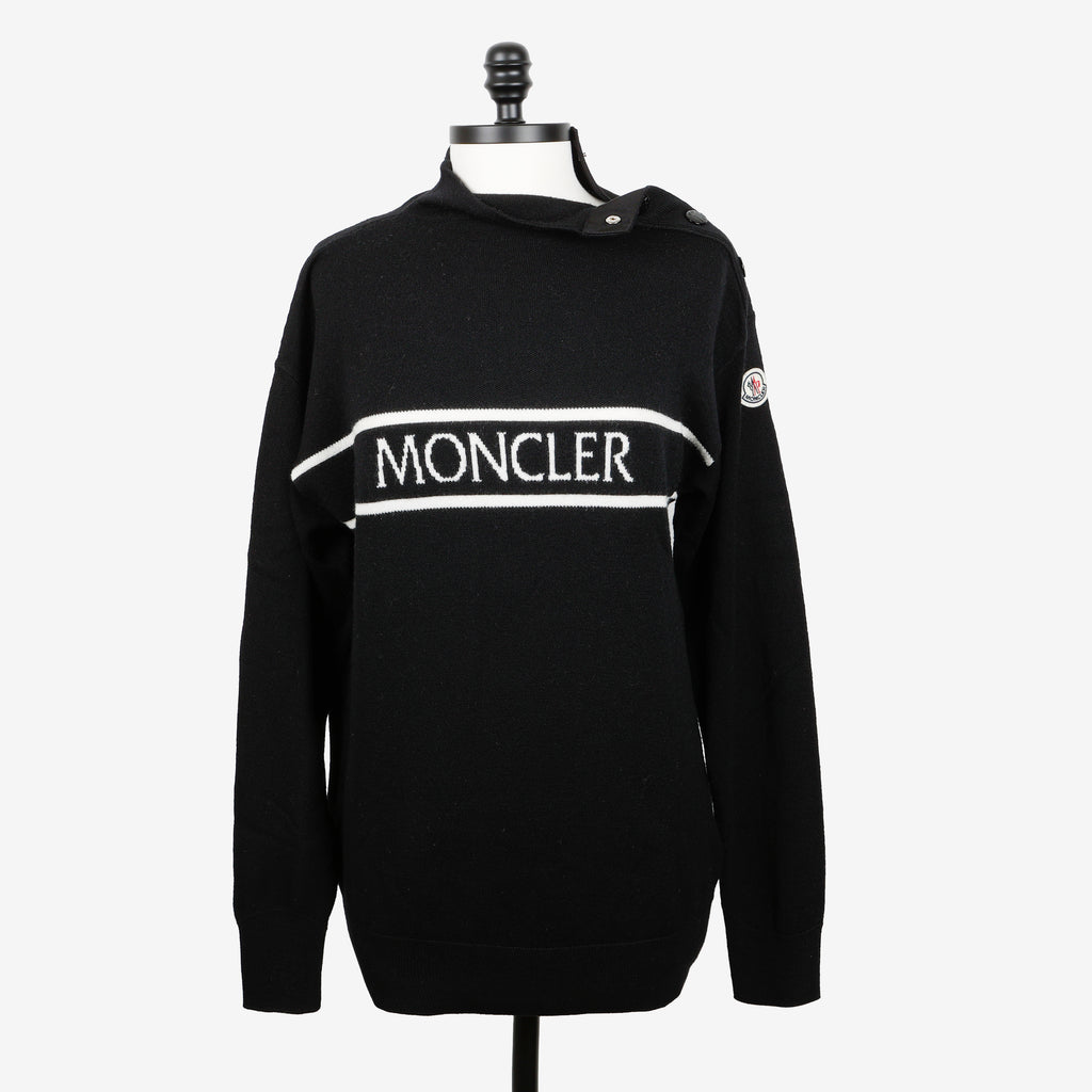 Mock Neck Shoulder Sweater, Black/White (Size M)