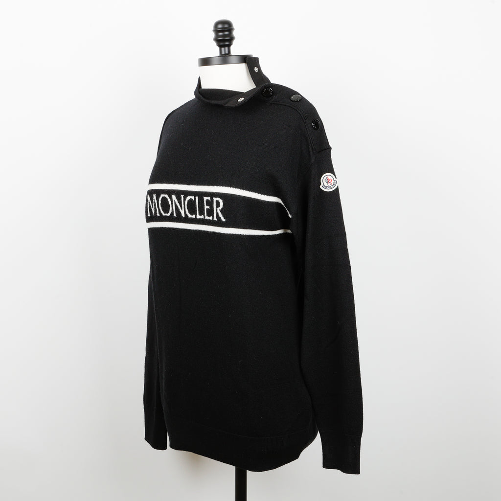 Mock Neck Shoulder Sweater, Black/White (Size M)