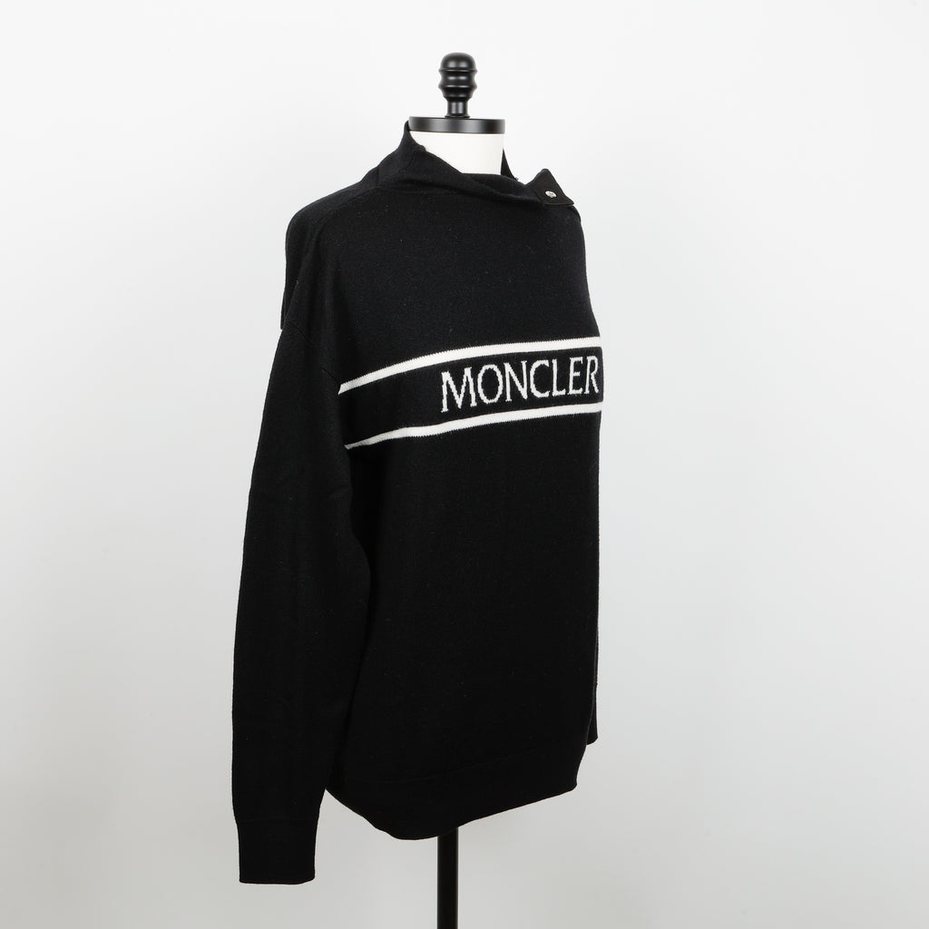 Mock Neck Shoulder Sweater, Black/White (Size M)