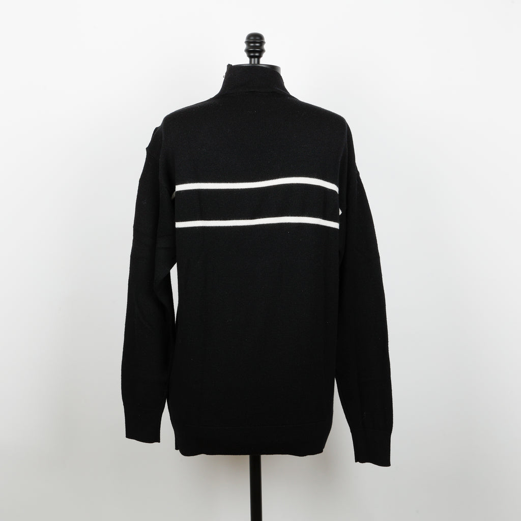 Mock Neck Shoulder Sweater, Black/White (Size M)
