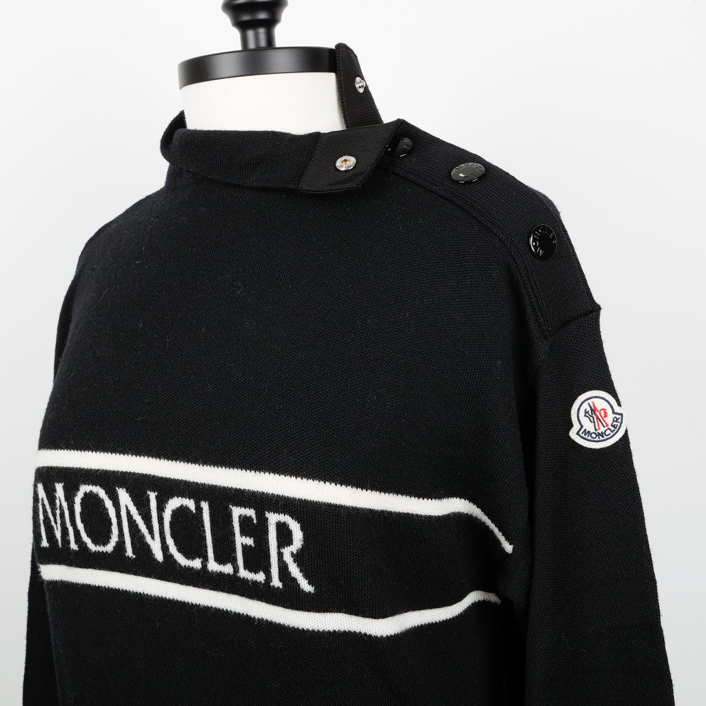 Mock Neck Shoulder Sweater, Black/White (Size M)