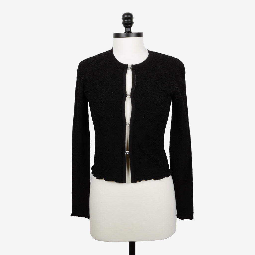 Black Cardigan CC Silver Crystal Buttons (Size 36)