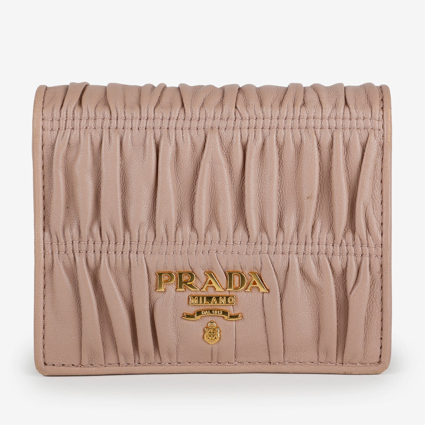 Nappa Gaufre Compact Wallet, Beige