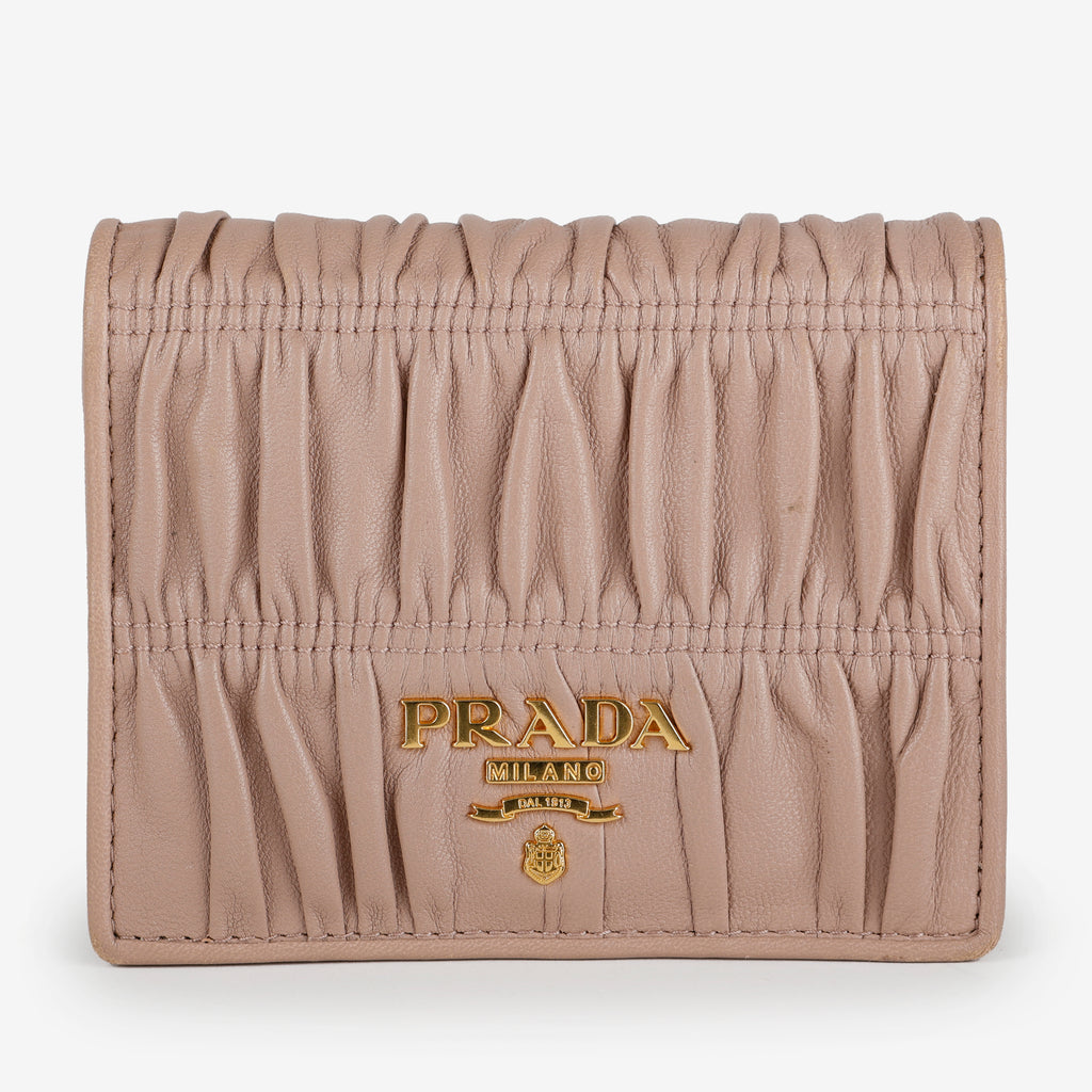 Nappa Gaufre Compact Wallet, Beige