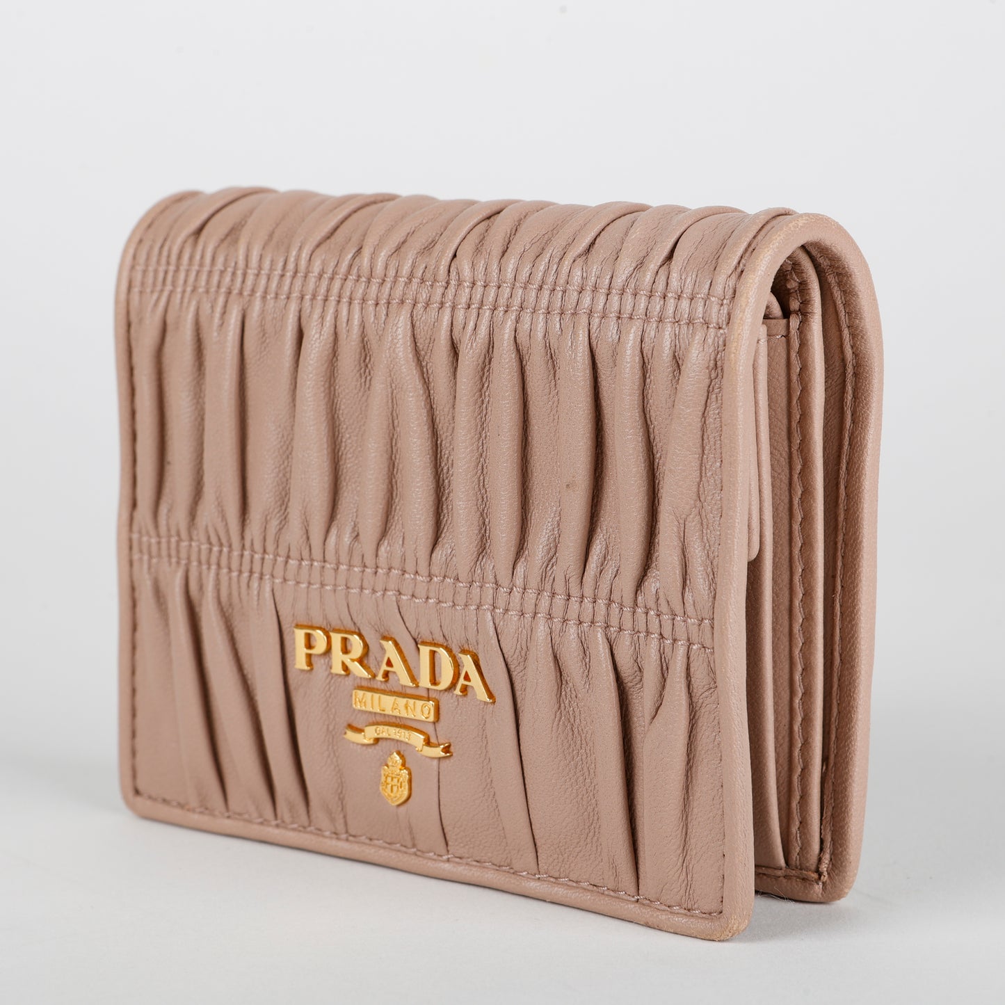 Nappa Gaufre Compact Wallet, Beige