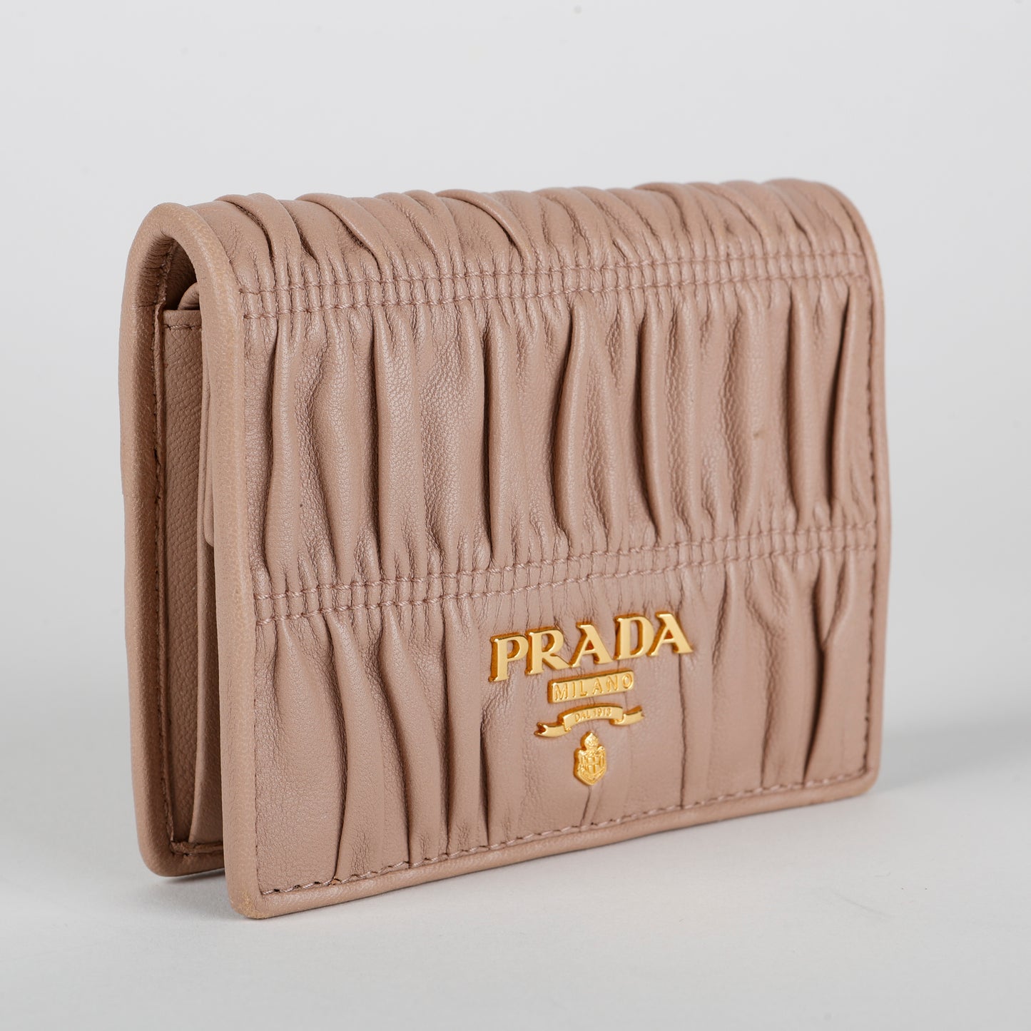 Nappa Gaufre Compact Wallet, Beige