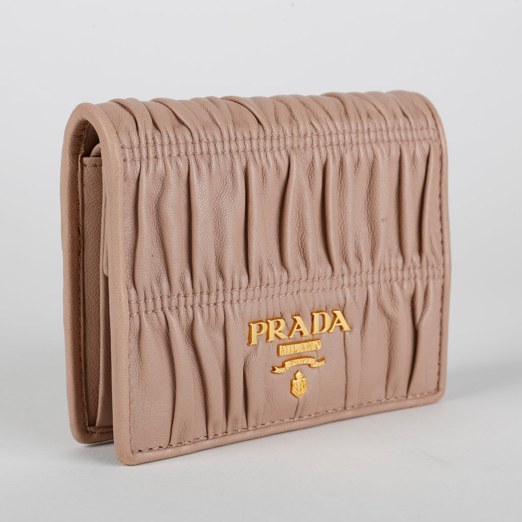 Nappa Gaufre Compact Wallet, Beige