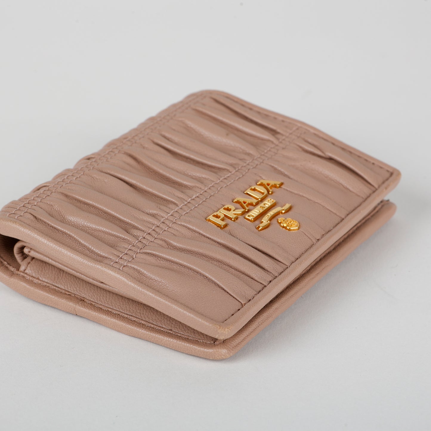 Nappa Gaufre Compact Wallet, Beige