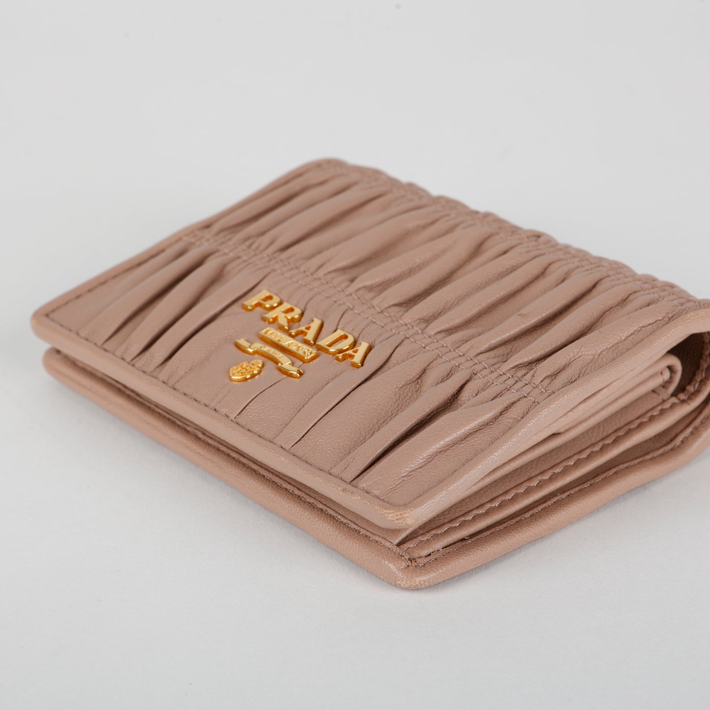 Nappa Gaufre Compact Wallet, Beige