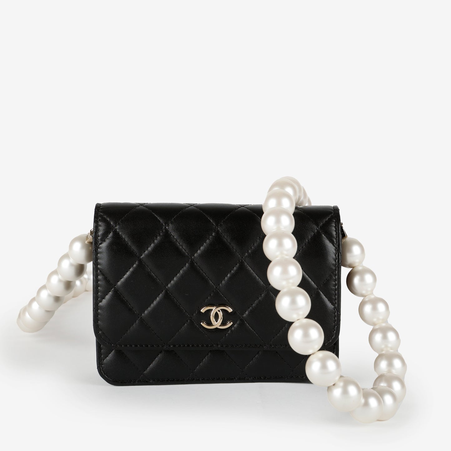 Mini Pearl Wallet On Chain, Black 11890