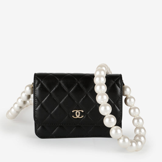 Mini Pearl Wallet On Chain, Black 11890