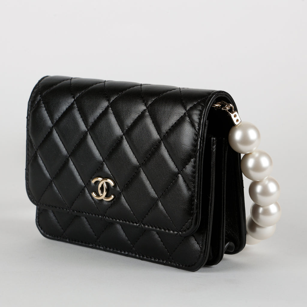 Mini Pearl Wallet On Chain, Black 11890