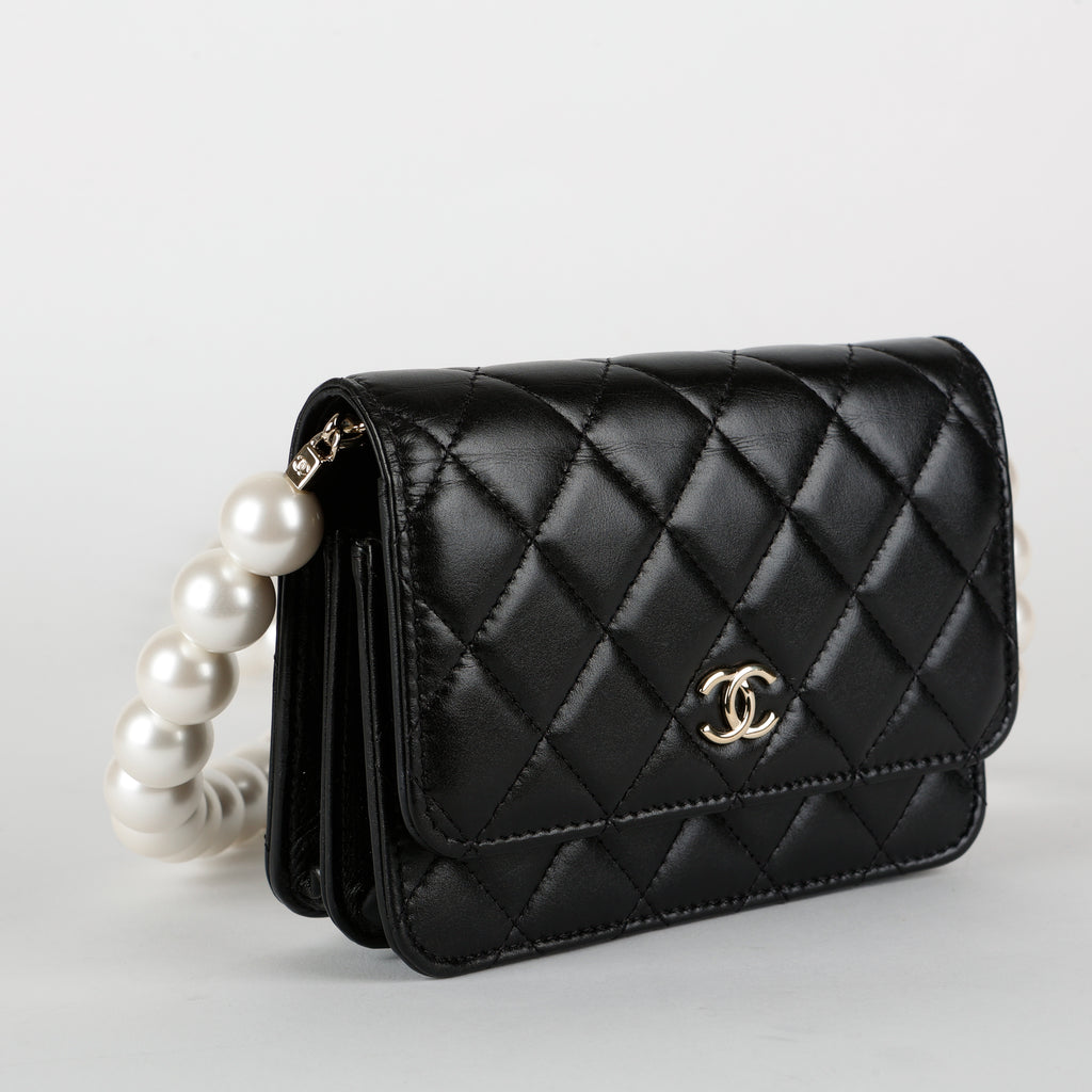 Mini Pearl Wallet On Chain, Black 11890