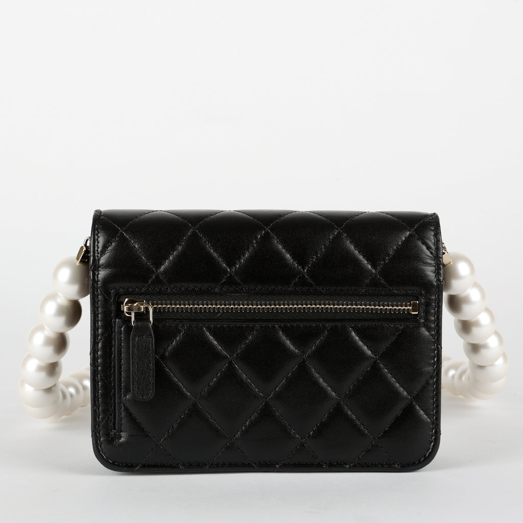 Mini Pearl Wallet On Chain, Black 11890