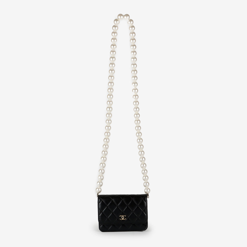 Mini Pearl Wallet On Chain, Black 11890