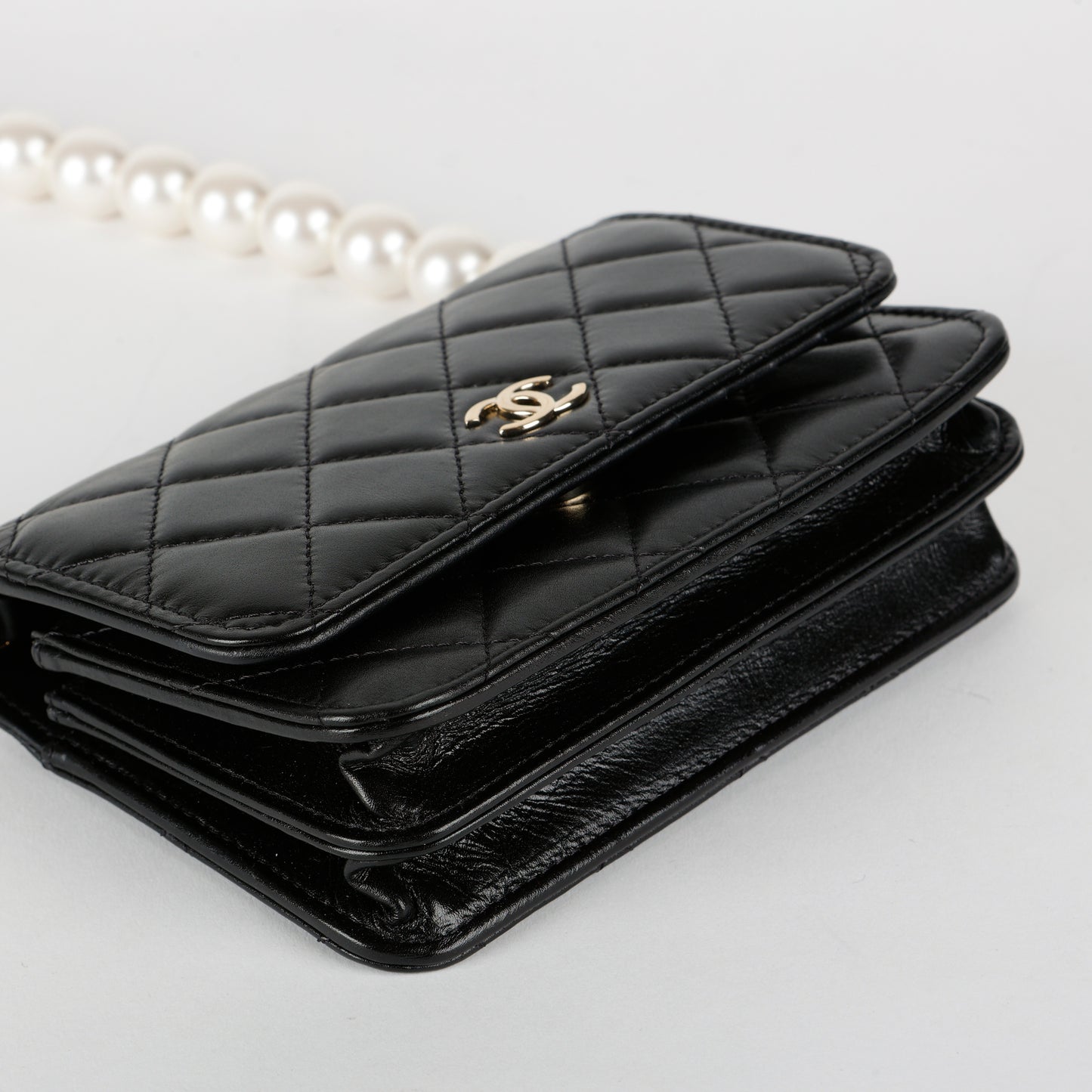 Mini Pearl Wallet On Chain, Black 11890