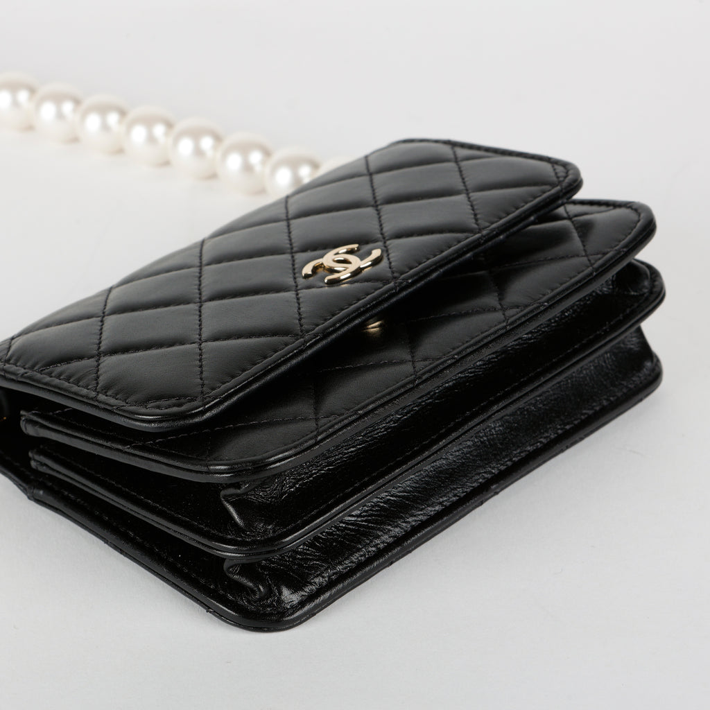 Mini Pearl Wallet On Chain, Black 11890