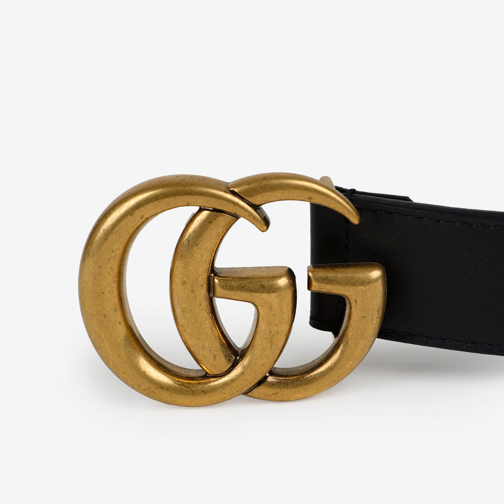 Thin GG Belt, Black Gold Hardware Size 110