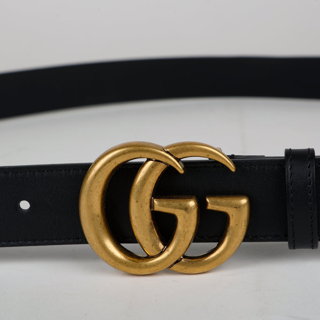 Thin GG Belt, Black Gold Hardware Size 110