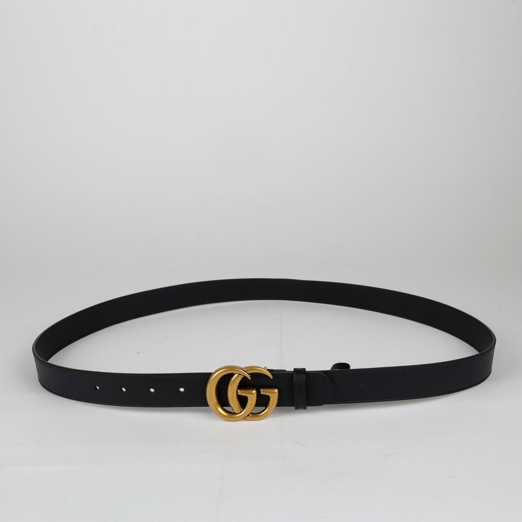 Thin GG Belt, Black Gold Hardware Size 110