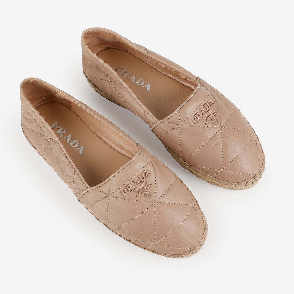 Quilted Leather Espadrilles, Beige