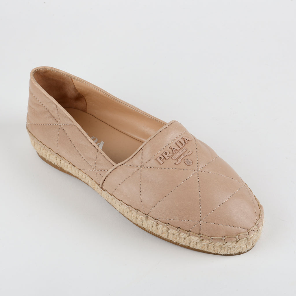 Quilted Leather Espadrilles, Beige