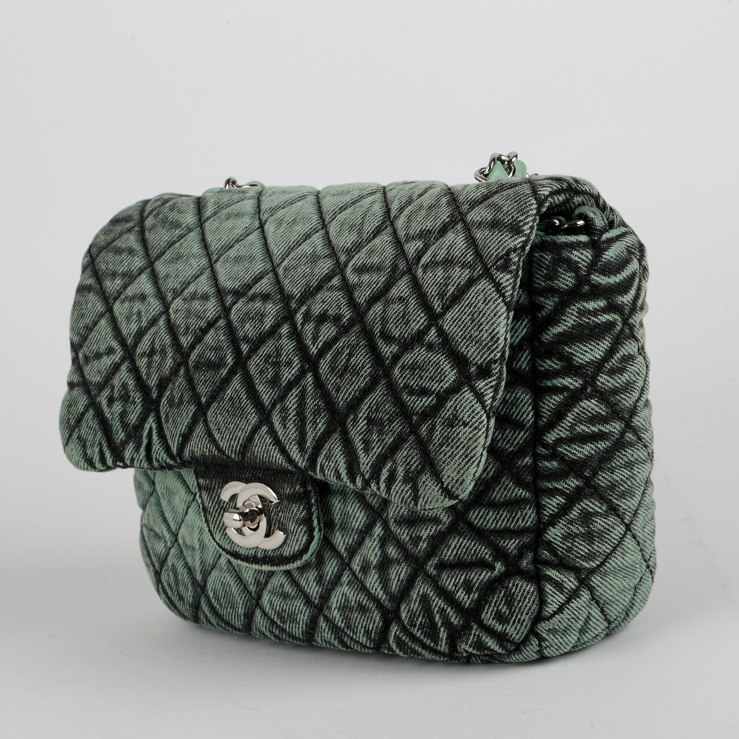 Small Denimpression Flap, Green Denim